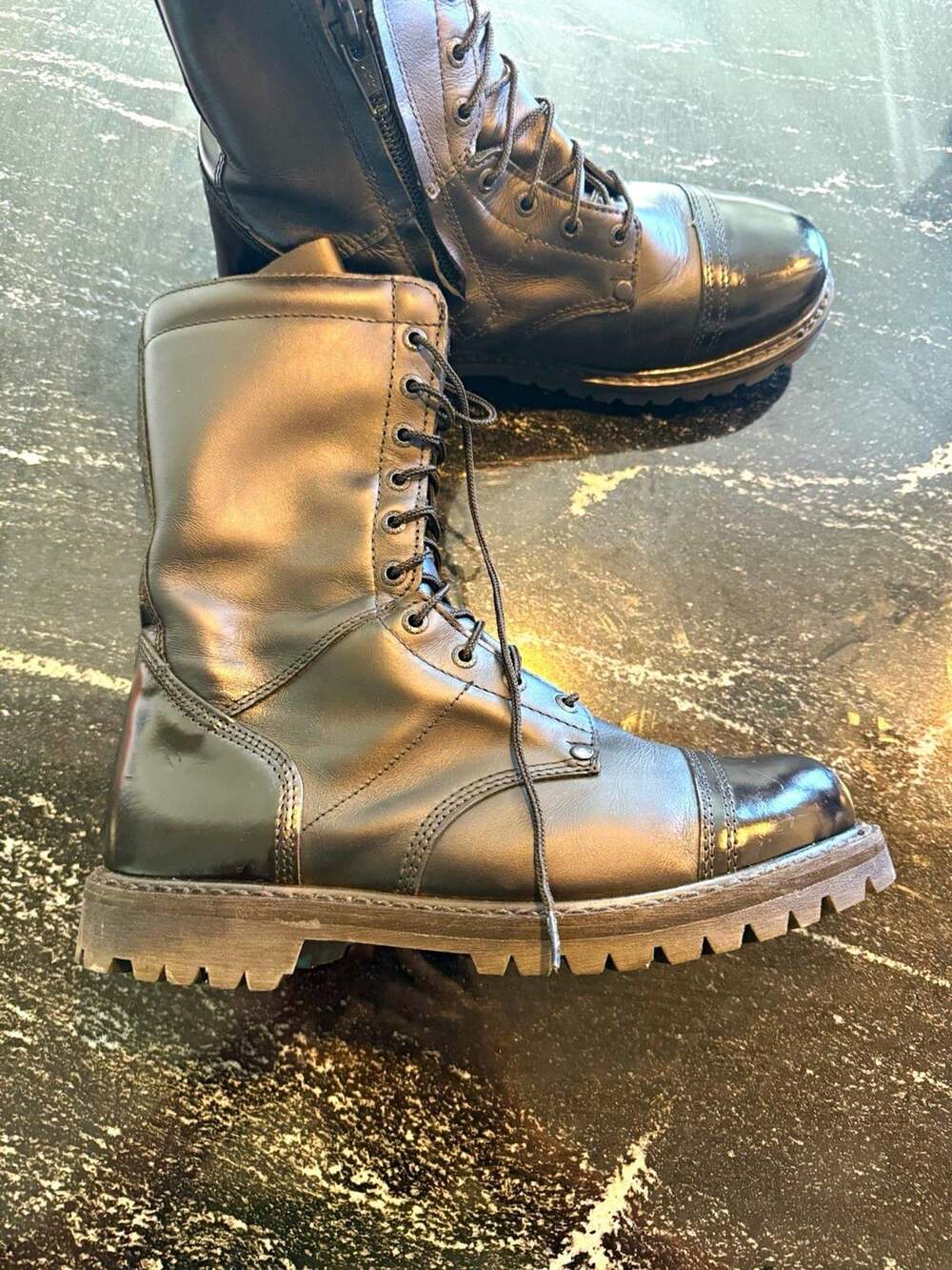Rocky Men's Black Leather Combat Boots Lace-Up Side Zip Oil Resistant 11.5W